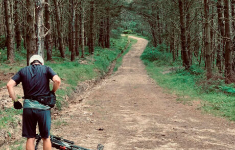 Un ciclista parado en un sendero